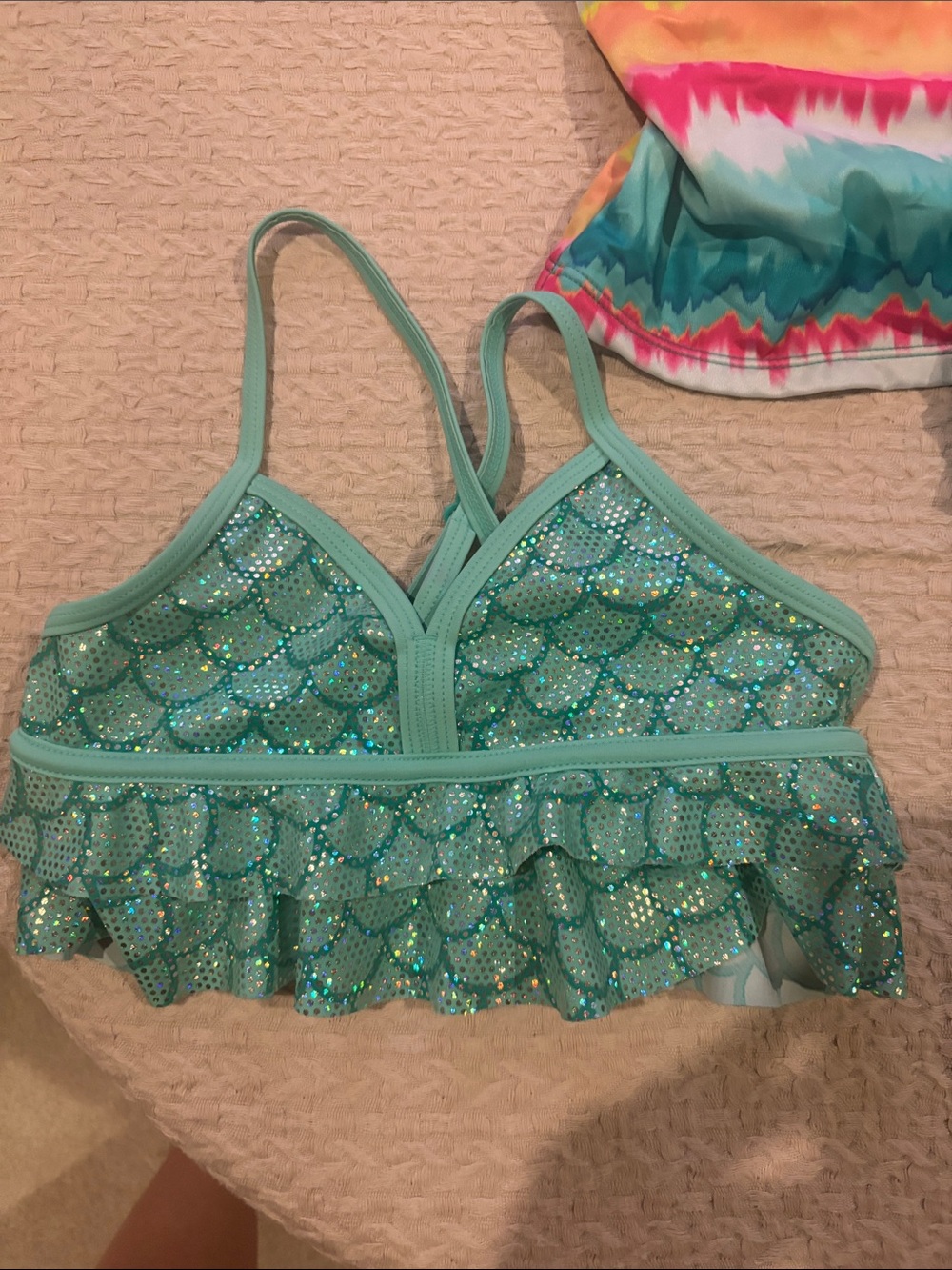 Girls Swim Bikini Sets - Teal, Pink, Rainbow, 4 tops and 2 bottoms mix and match - Picture 6 of 11